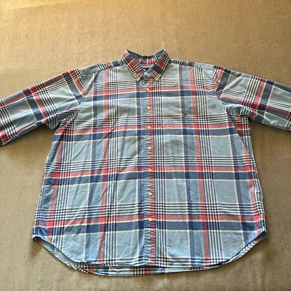 Ralph Lauren Button Down Plaid Shirt Men XXL Blue Pink Classic Oxford Pony - Picture 1 of 6